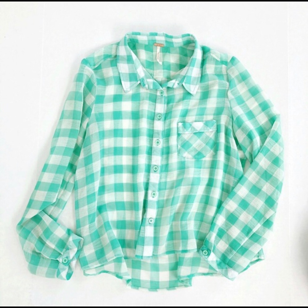 FREE PEOPLE ✨ Sheer Flowy Plaid Top